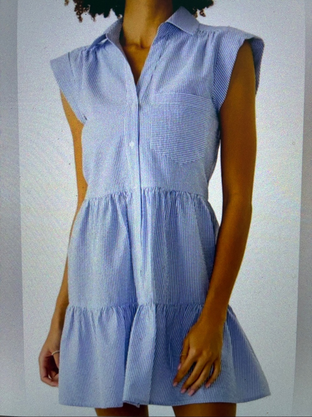 Blue Stripe Tiered Shirt Dress